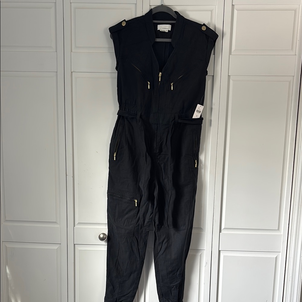 Black Sleeveless Jumpsuit with Gold Accents
